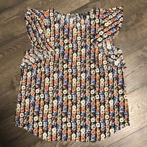 J. Crew Floral top with ruffle sleeves
